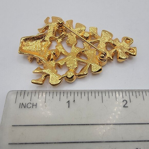 Vintage Gold Tone AB Rhinestone Bow Christmas Tree Signed Avon Brooch Pin - Picture 3 of 4